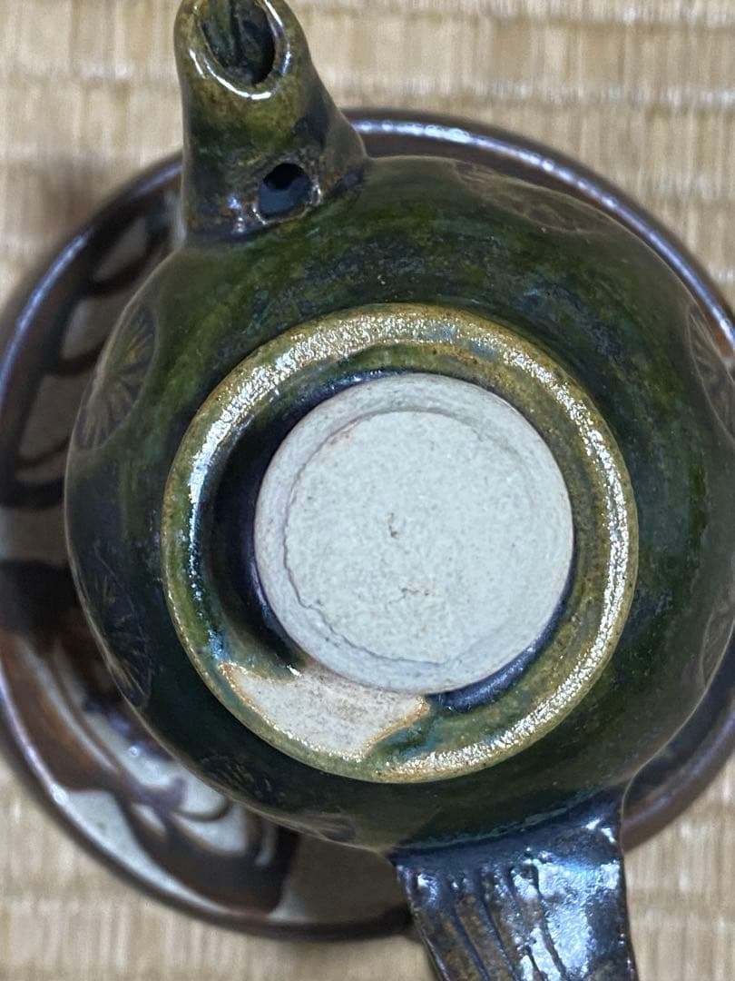 ♦織部焼 江戸時代後期〜 馬の目皿文 平仄 灯り 灯明 灯火器 携帯用灯り骨董品