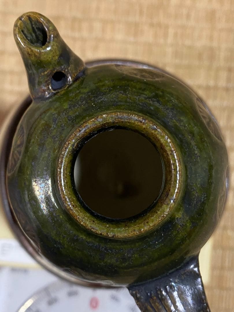 ♦織部焼 江戸時代後期〜 馬の目皿文 平仄 灯り 灯明 灯火器 携帯用灯り骨董品