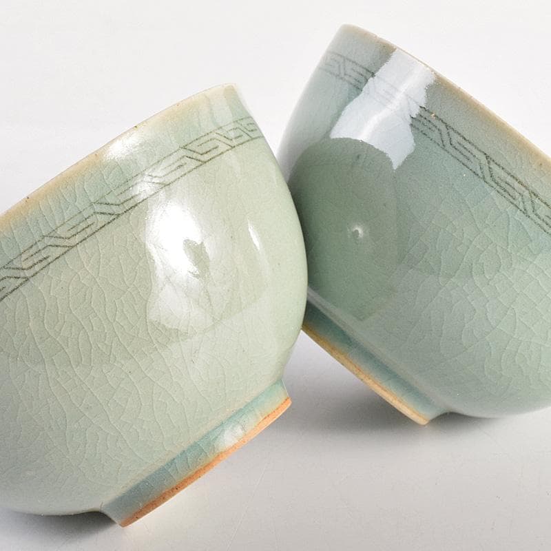 茶道具　石山窯　梁金錫作　高麗青磁　茶碗　九客　共箱　M　R8811B