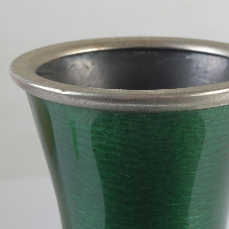 七宝焼　緑釉　松文　花瓶　共箱　V　9827