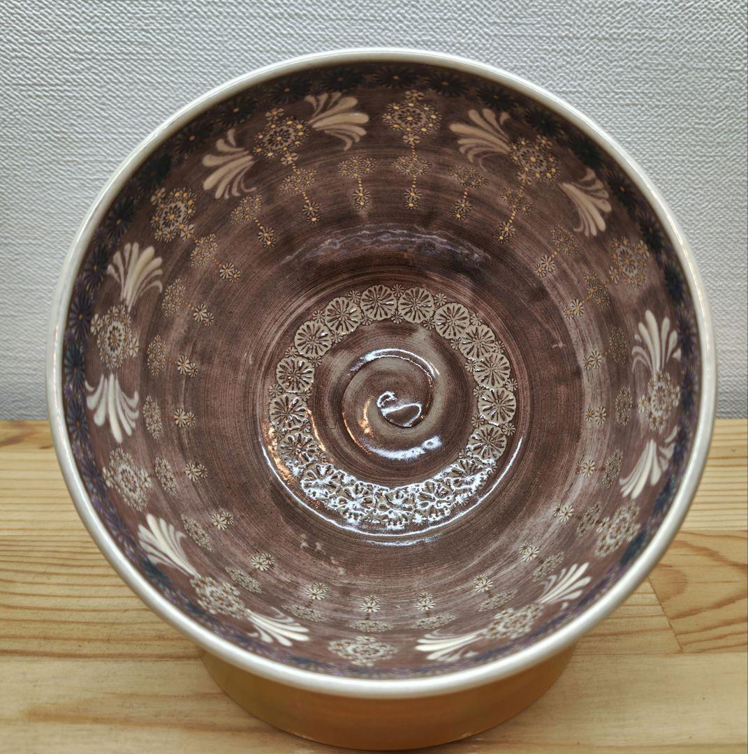 送料込【逢絢亭・新品】茶道具 茶碗 京焼 紫彩華紋 森里陶楽 共箱入り