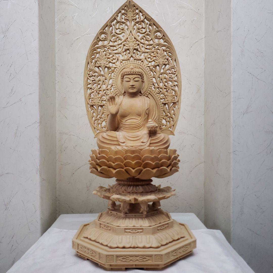 Ｂフライデー蔵出し特価仏像上彫りヒバ材 薬師如来坐像6.0寸★お薬師さん