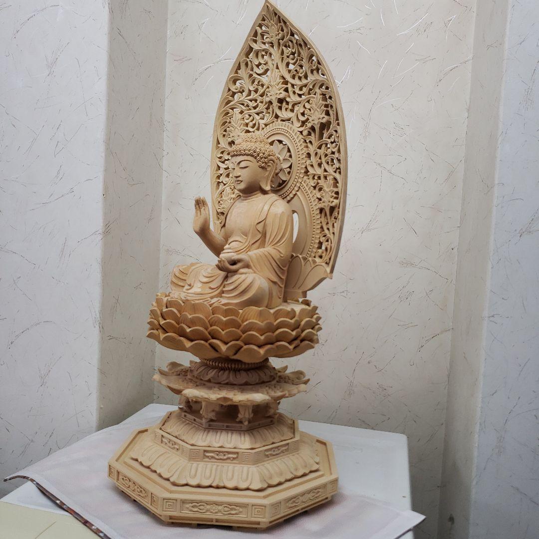 Ｂフライデー蔵出し特価仏像上彫りヒバ材 薬師如来坐像6.0寸★お薬師さん