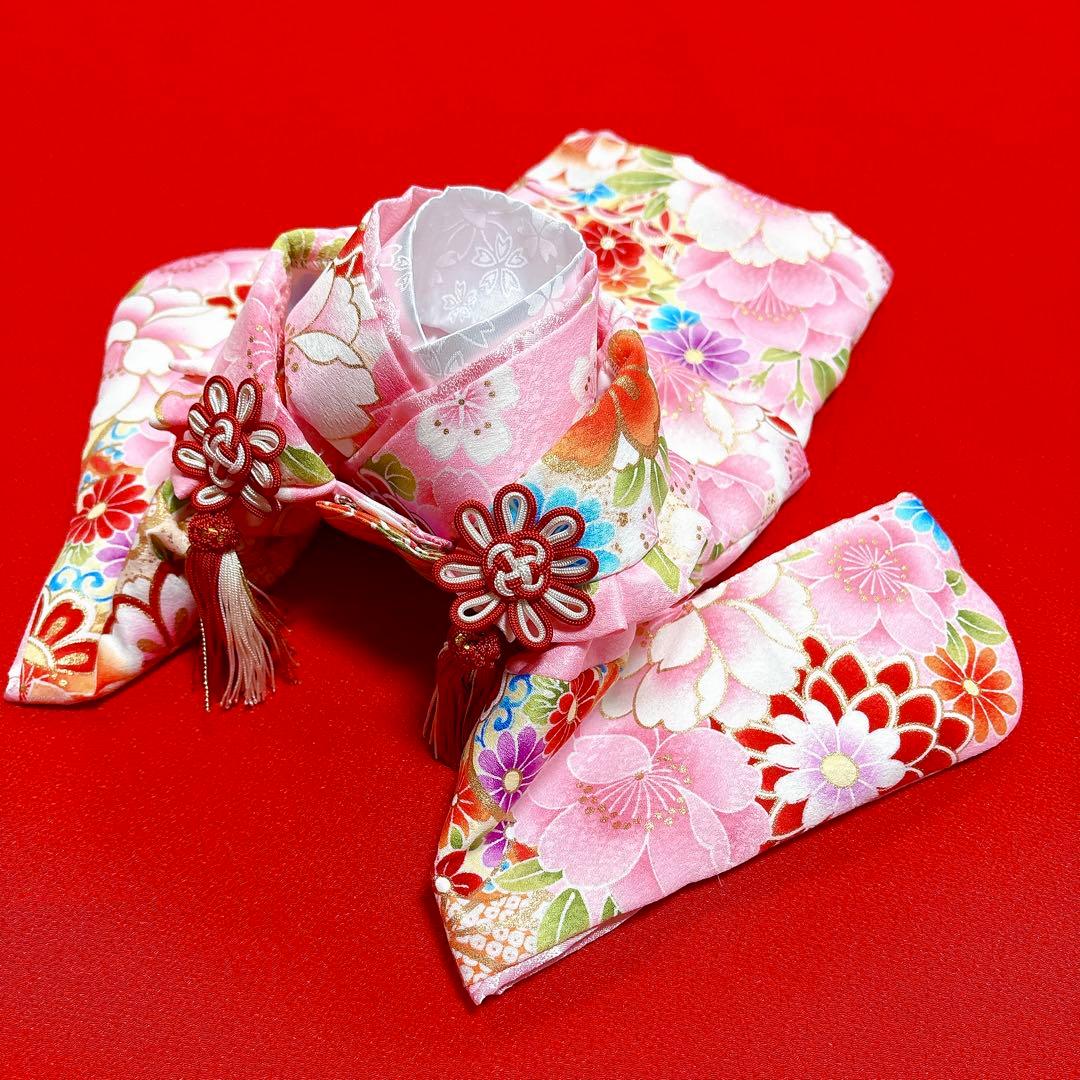 即納✨犬の着物&お被布セット 振袖 金彩入り ピンク S 洗える着物 犬服