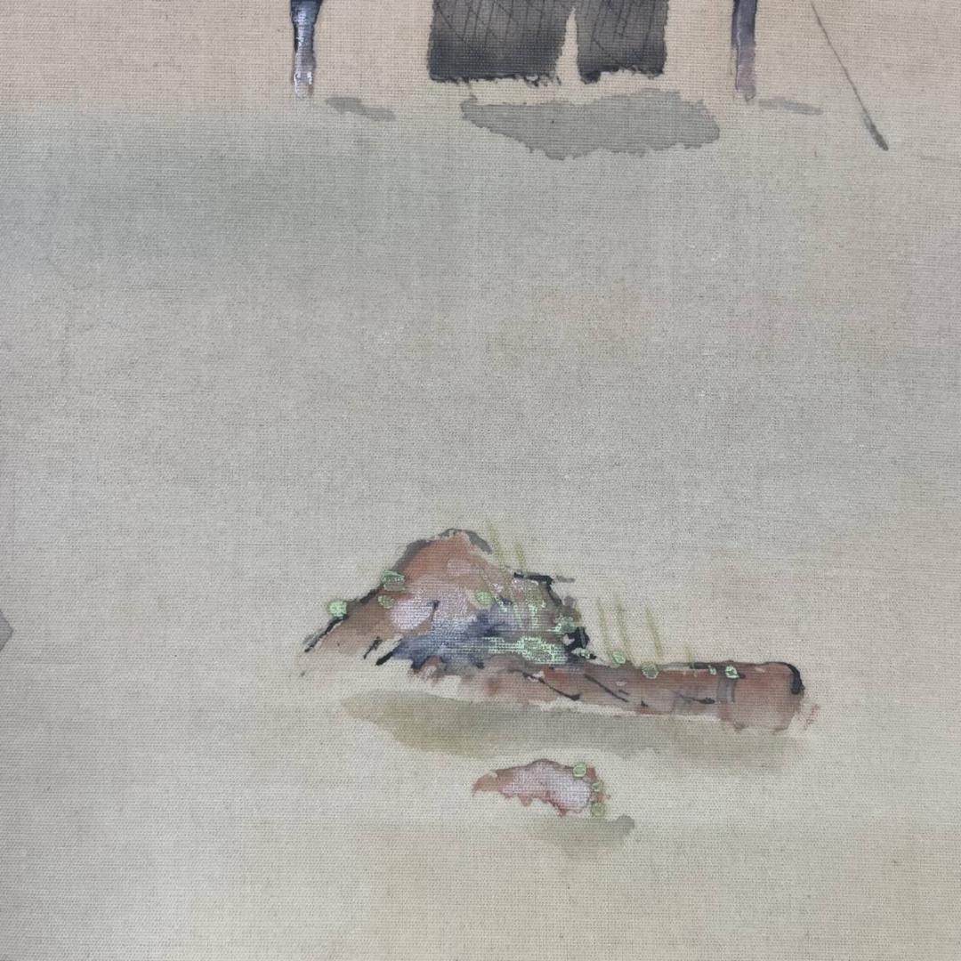 真作/魚水/もやい舟/人物/舟/布袋屋掛軸A-256