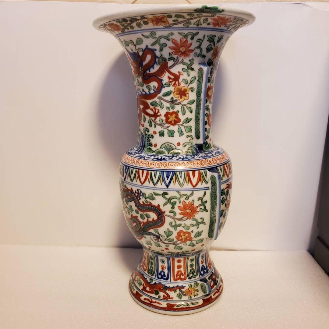 中国古玩　大明萬曆年製　尊式　色絵花瓶