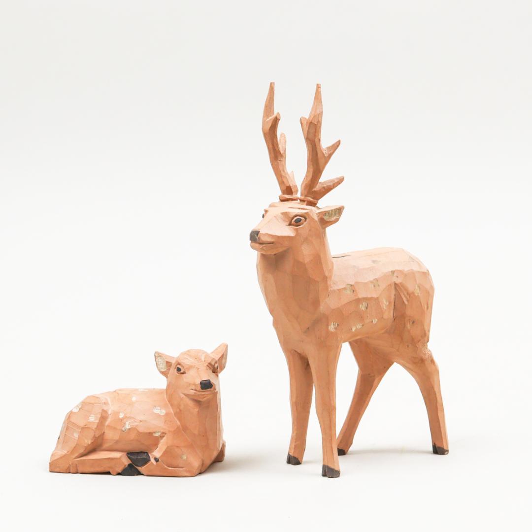 奈良人形師 染川宗進 鹿 木彫 置物 共箱