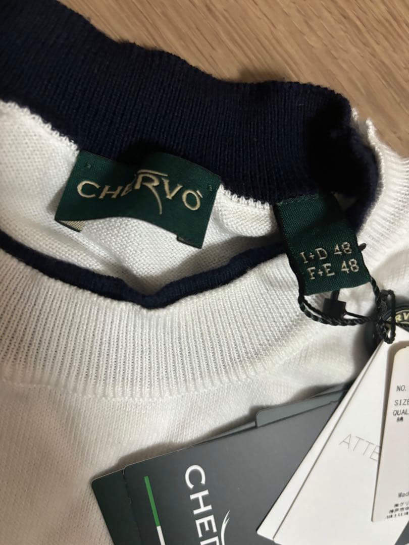 新品未使用　CHERVO ロゴ入りセーター サイズ48 ホワイト/ネイビー