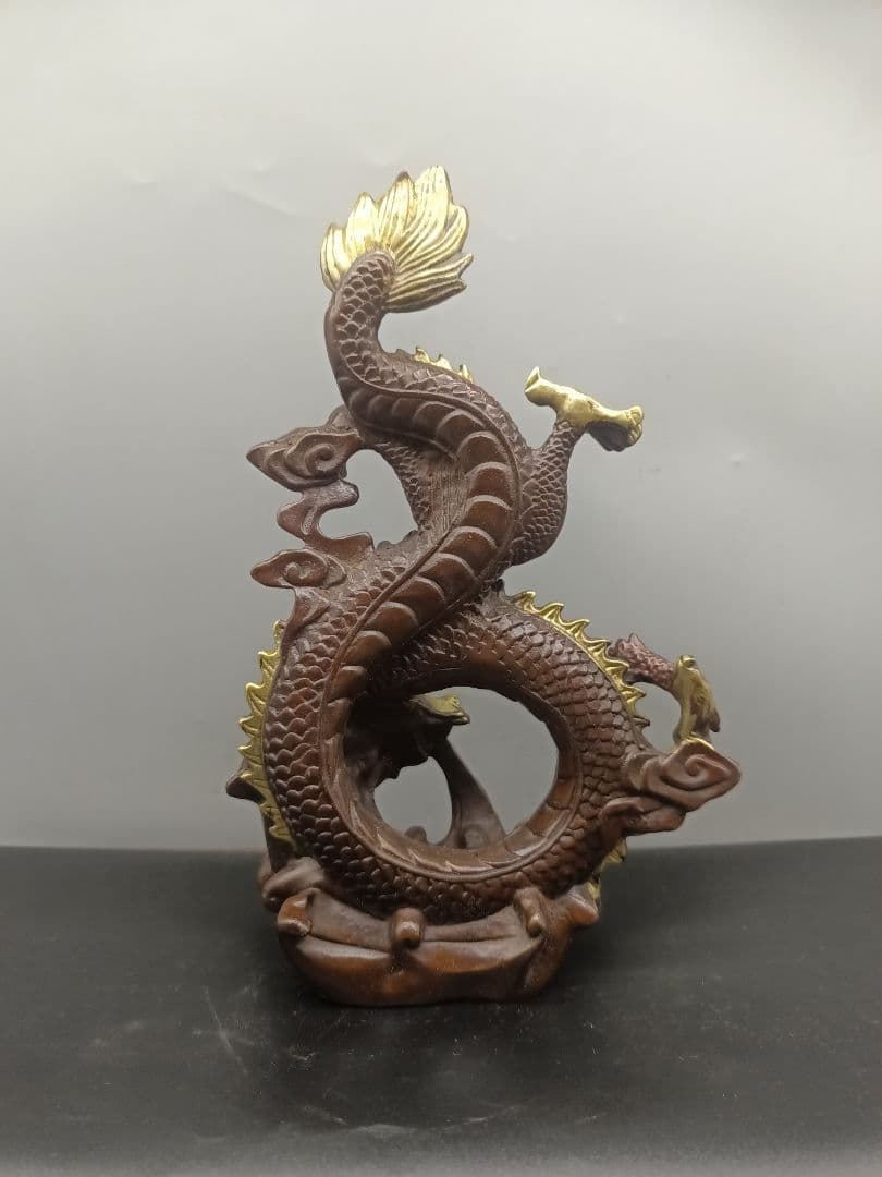 銅 細工 吉祥竜 置物 金龍 開運 風水 招財 装飾品 工芸品