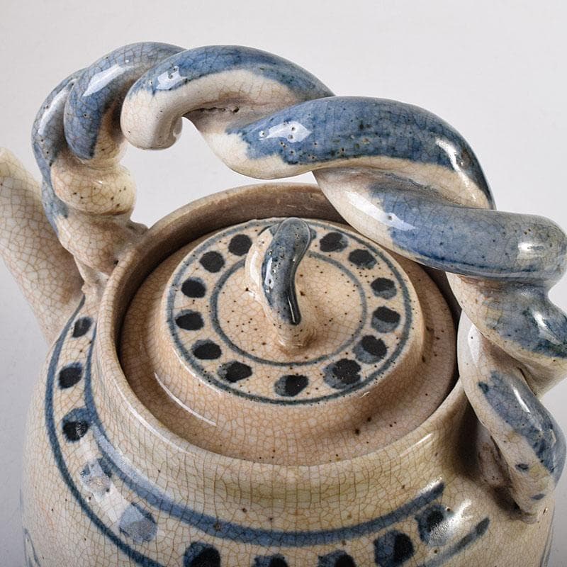 煎茶道具　益子焼　染付花文　大きめ急須　茶壷　時代箱　C　R8055C