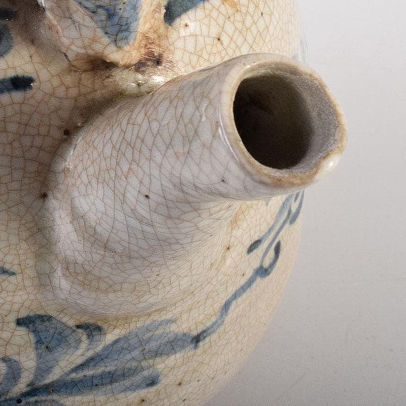 煎茶道具　益子焼　染付花文　大きめ急須　茶壷　時代箱　C　R8055C