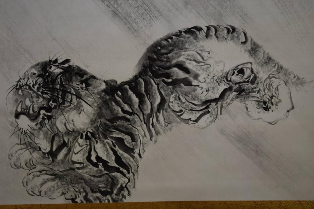 真作/是行/猛虎風雨図/布袋屋掛軸HF-39