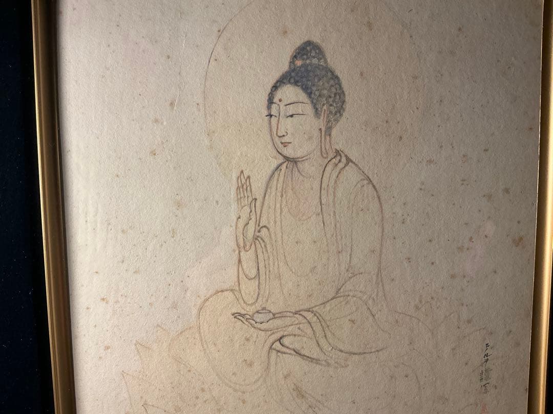 秦テルヲ　直筆　【蓮上仏陀】　色紙