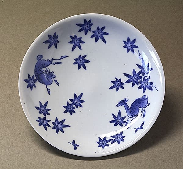 藍柿 鹿紅葉文 五寸皿