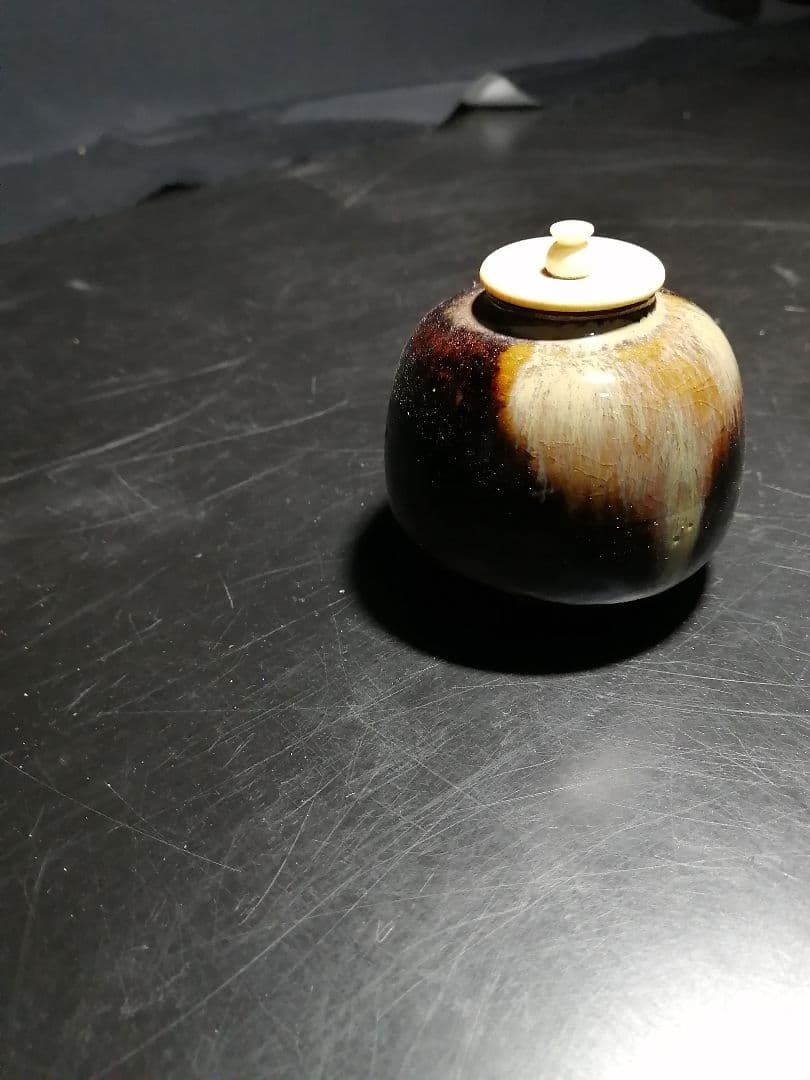 【茶道具】膳所焼丸茶入　時代茶入れ　茶入105