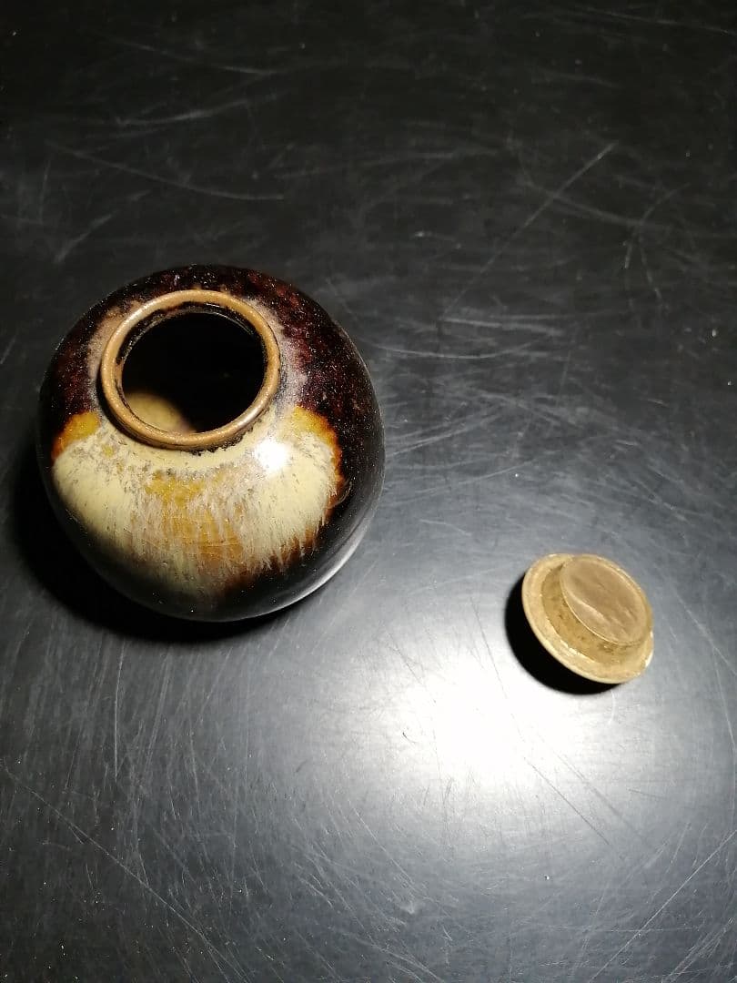 【茶道具】膳所焼丸茶入　時代茶入れ　茶入105