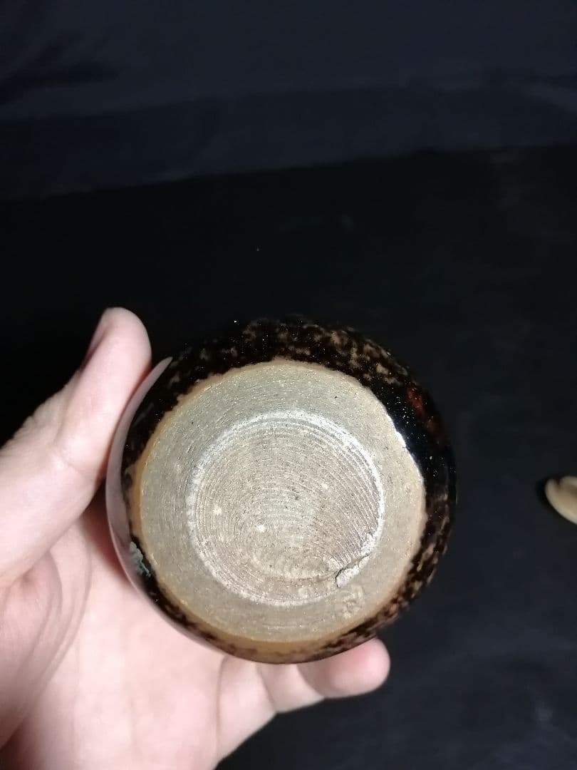 【茶道具】膳所焼丸茶入　時代茶入れ　茶入105