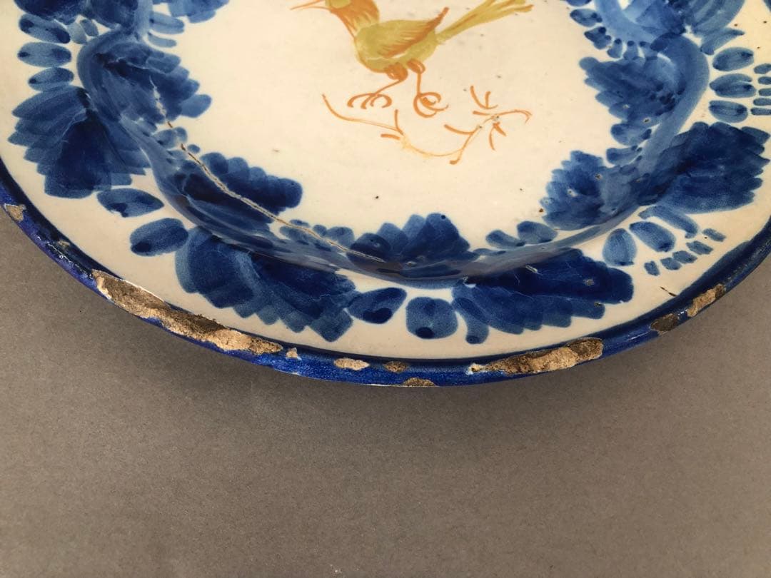 スペイン　アンティーク　鳥の絵の絵皿