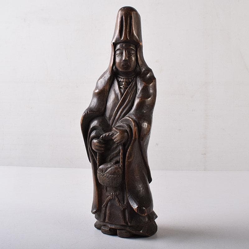 仏教美術　木彫　観音菩薩立像　仏像　在銘　正元作　置物　C　8261