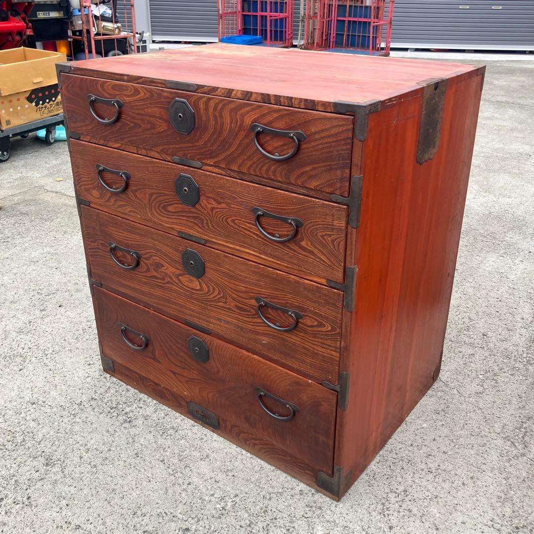 ② 昭和レトロ 古家具 大型 仙台箪笥 4段 引き出し時代箪笥 古家具ビンテージ