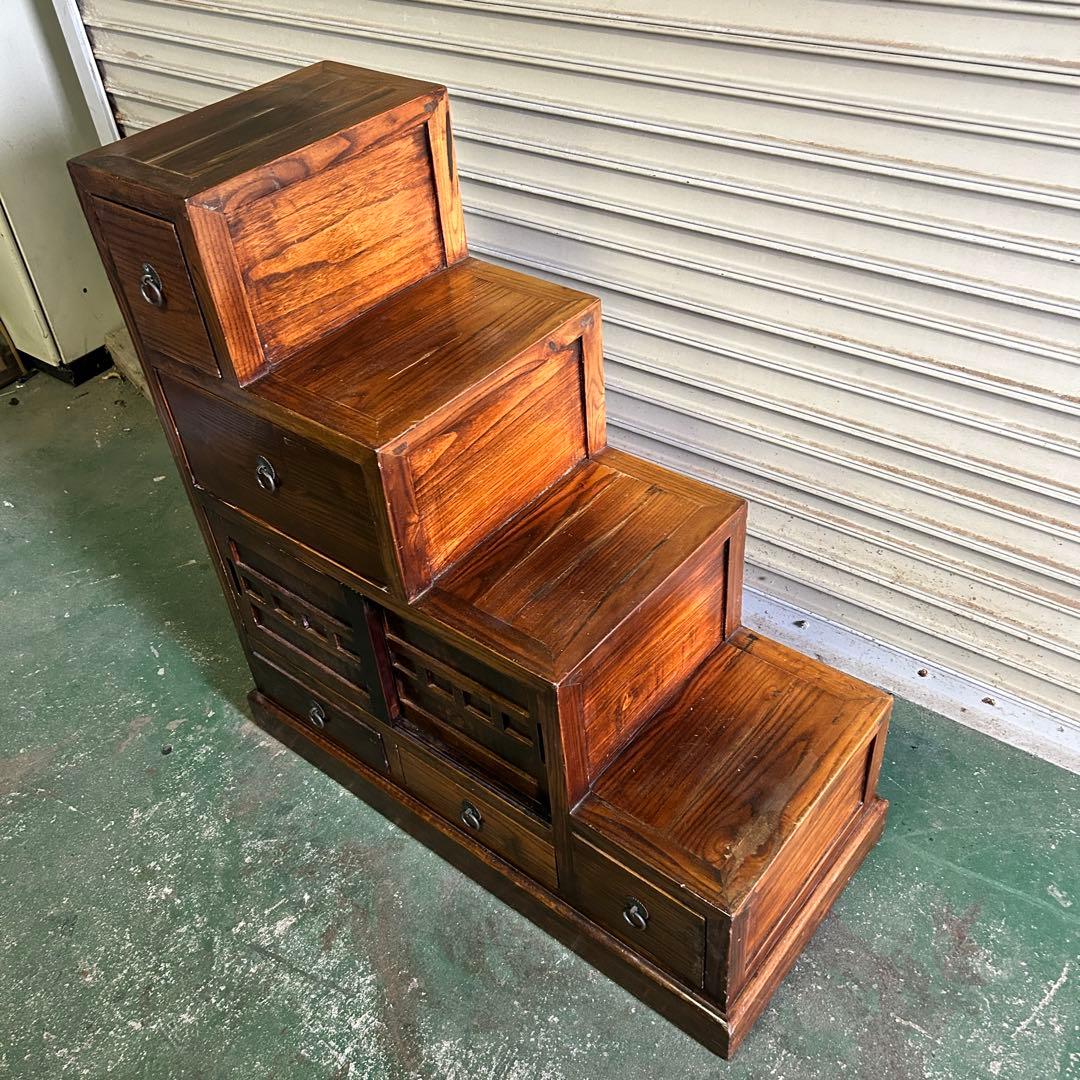 CK5★民芸家具★ 階段箪笥 タンス 飾り棚 小物入 アンティーク レトロ 家具