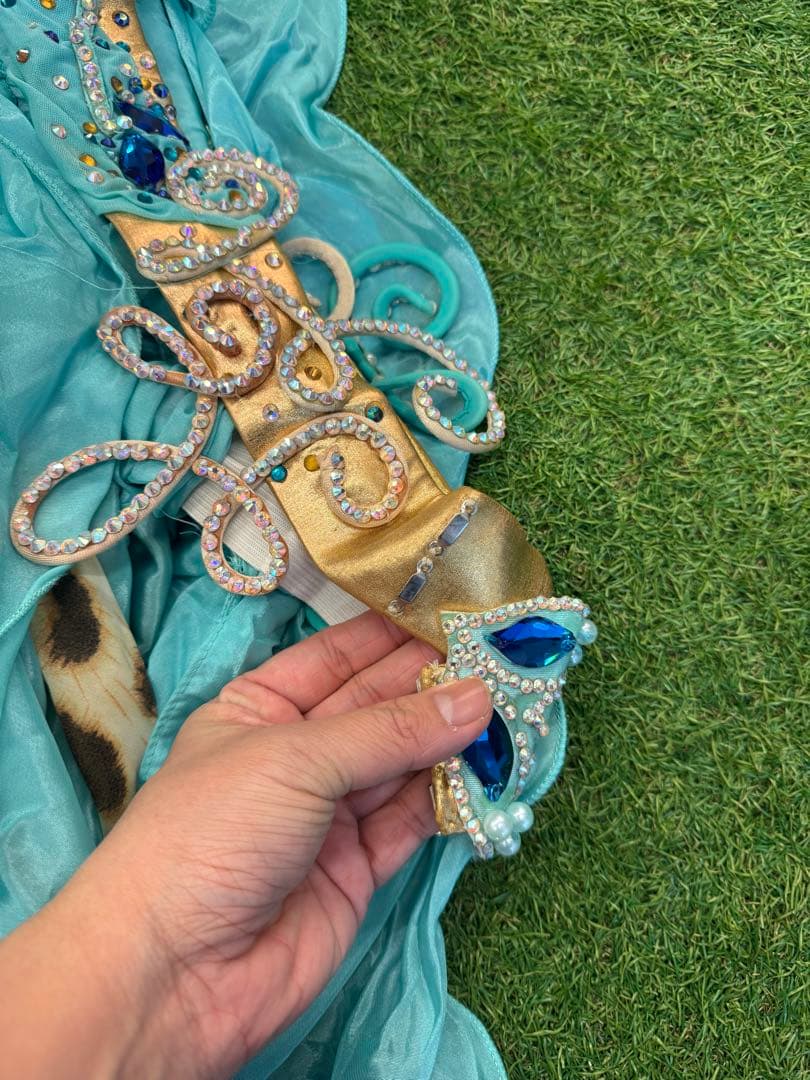 【POLINA】ポリーナ　ベリーダンス衣装　ブルー　ヒョウ柄フリル