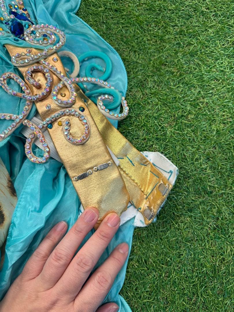 【POLINA】ポリーナ　ベリーダンス衣装　ブルー　ヒョウ柄フリル