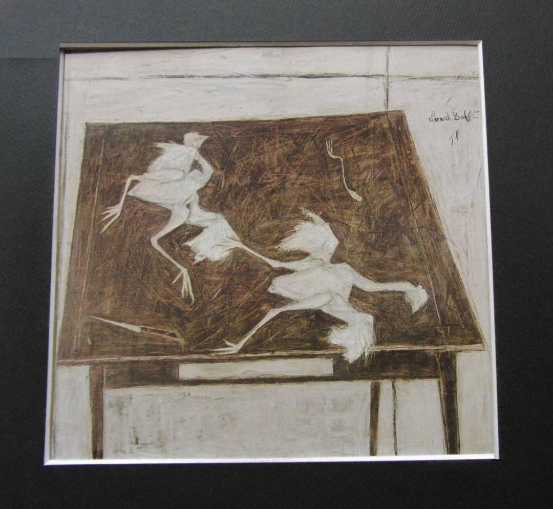 ベルナール・ビュッフェ、「Les deux poulets」、希少画集の額装画