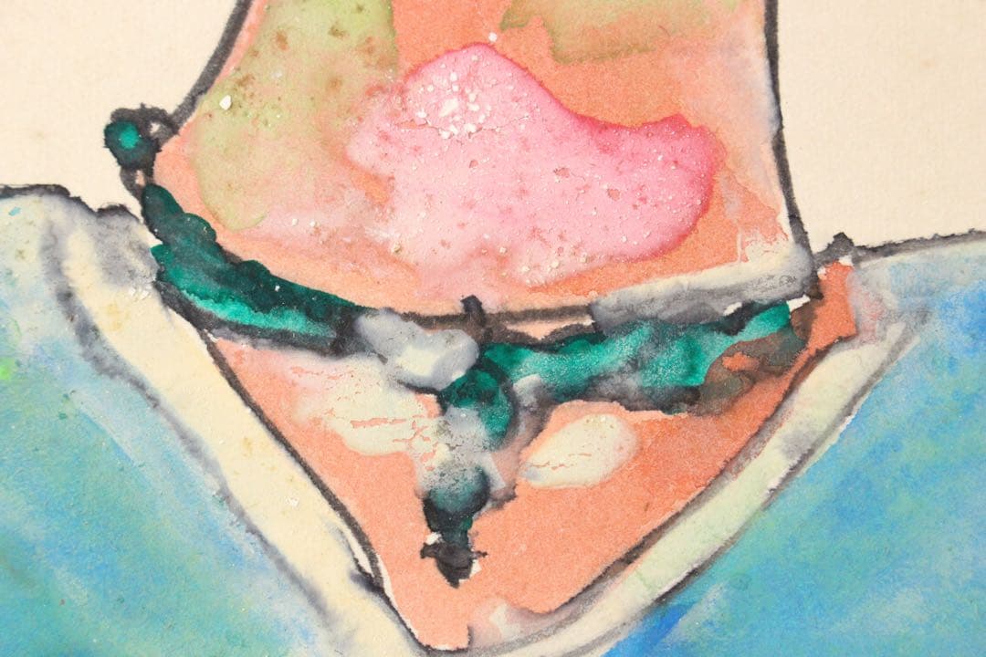 No5085 額装　ヘンリー杉本　遮光器土偶図　1970年　直筆サイン　送料無料