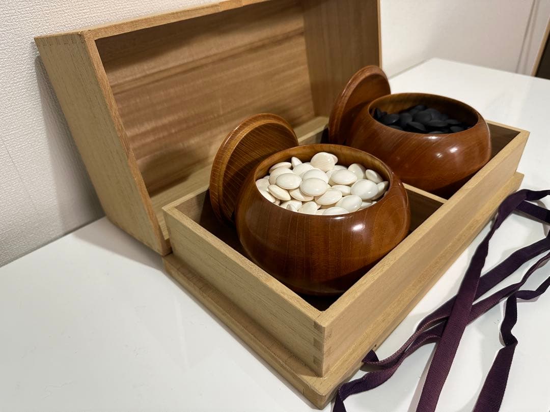 碁石　蛤　9mm 碁笥、碁器箱付き