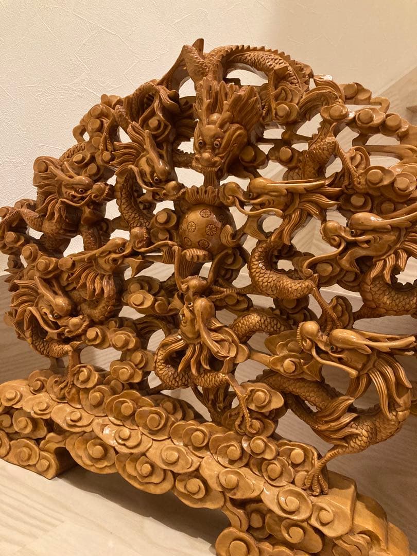 木彫り　一刀彫　9龍　一級品　骨董品