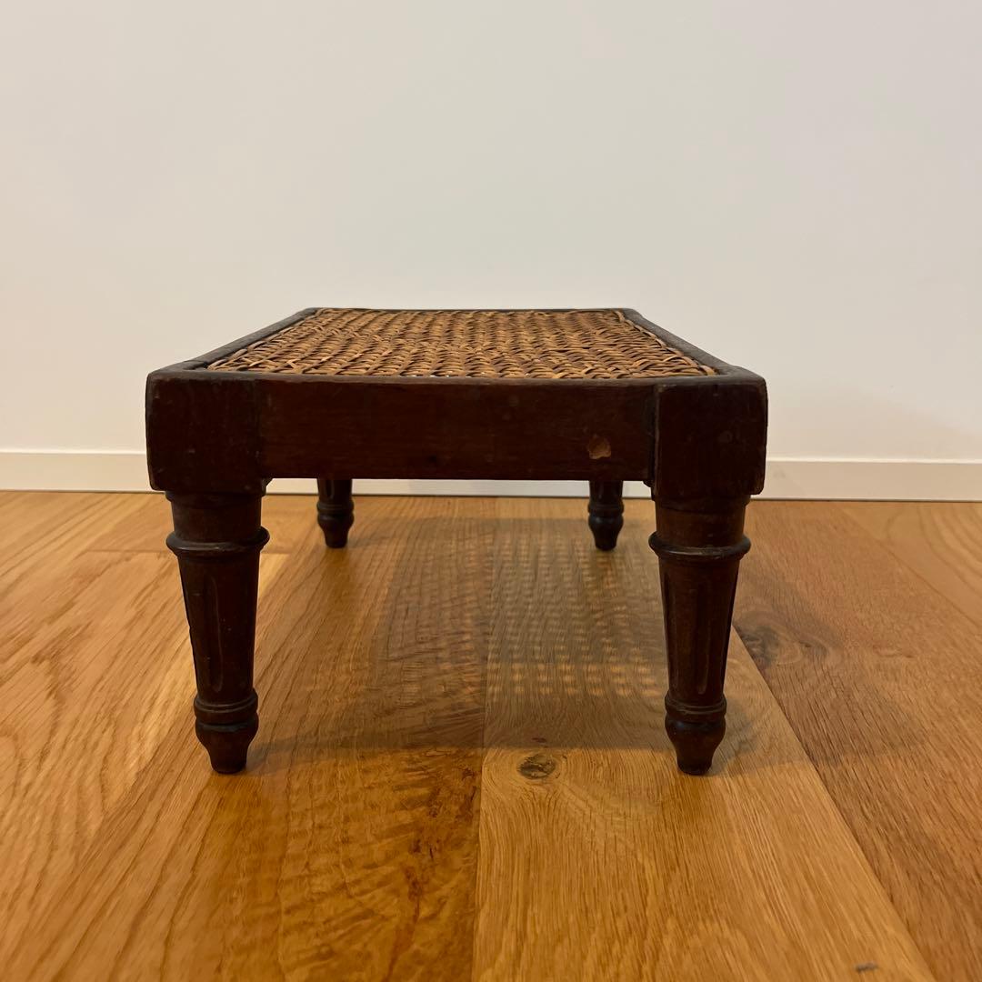 レア★ フランスアンティーク ディスプレイ台 籐 木製 スツール 踏み台