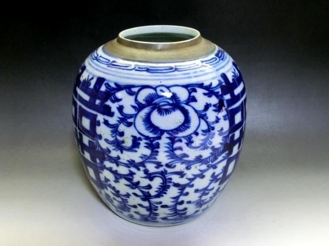 壷■染付花唐草丸花瓶 古い花器 古玩 唐物 中国 置物 古美術 時代物 骨董品■