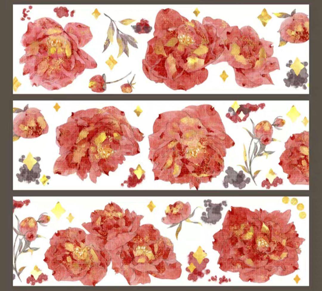 巻売 358★ 海外 マスキングテープ マステ PET 装飾 花 炫彩