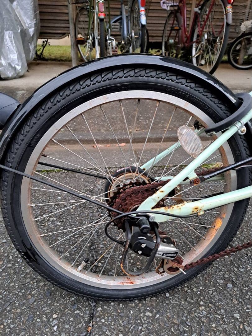 折りたたみ変速六段自転車 ミントグリーン 20インチライト付き