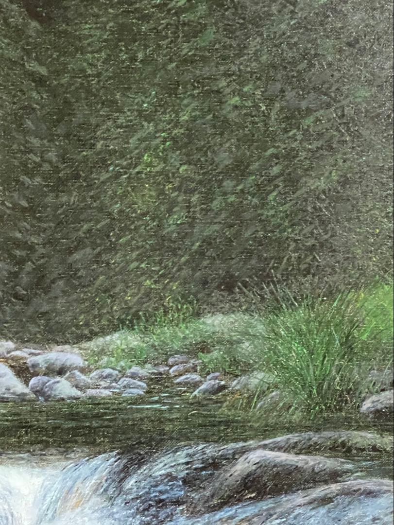 油彩画　板垣文雄　【笛吹川に沿って】　F6号　自然の風景 額縁　額装　山形県