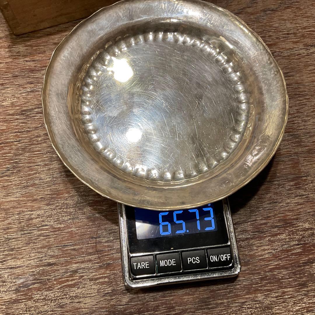 総重量325g！ 時代金工 青松堂 純銀 銘々青海盆 五客揃 共箱付き 煎茶道具