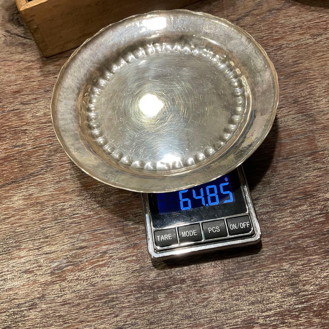 総重量325g！ 時代金工 青松堂 純銀 銘々青海盆 五客揃 共箱付き 煎茶道具