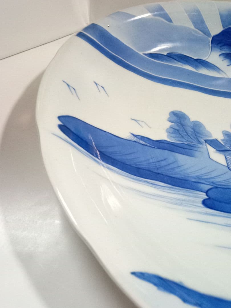 古伊万里　大皿　染付　日の出　山水　アンティーク
