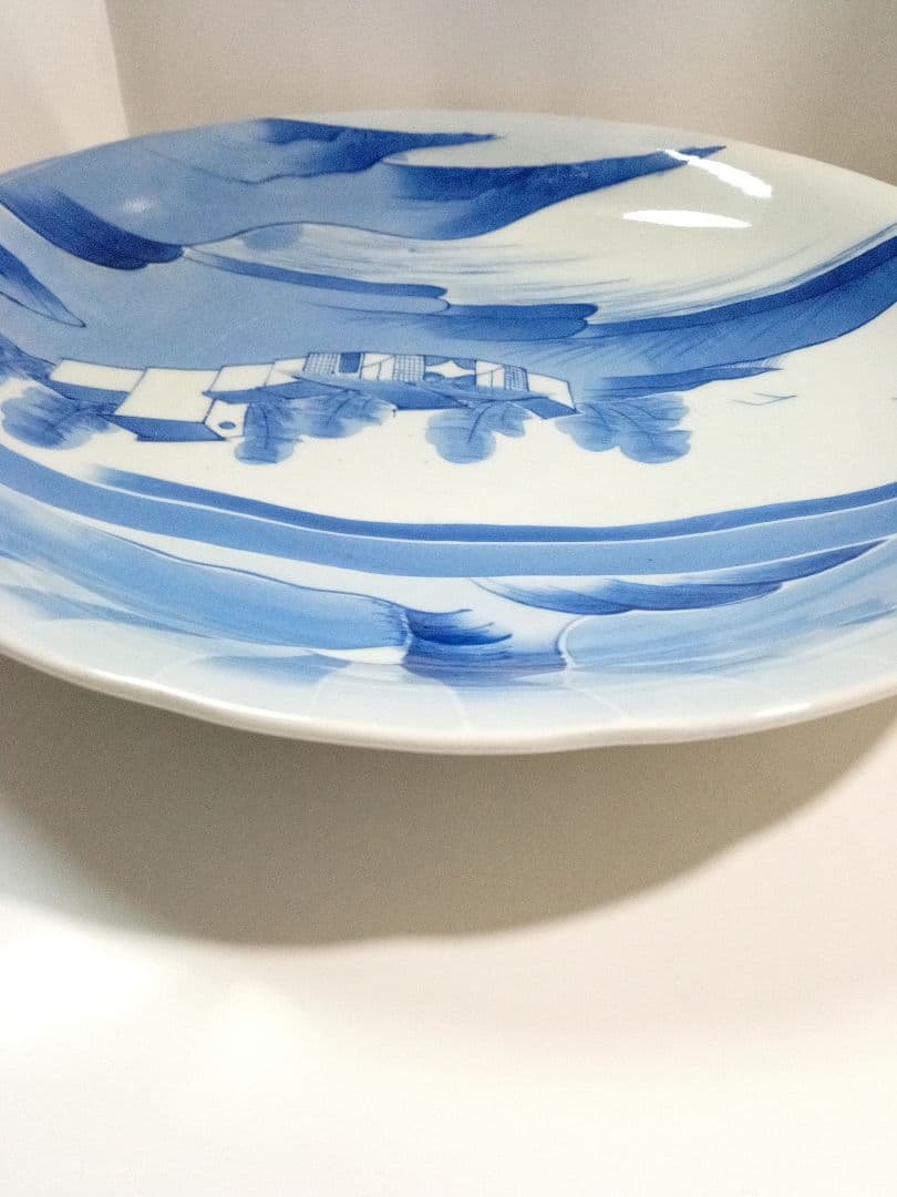 古伊万里　大皿　染付　日の出　山水　アンティーク