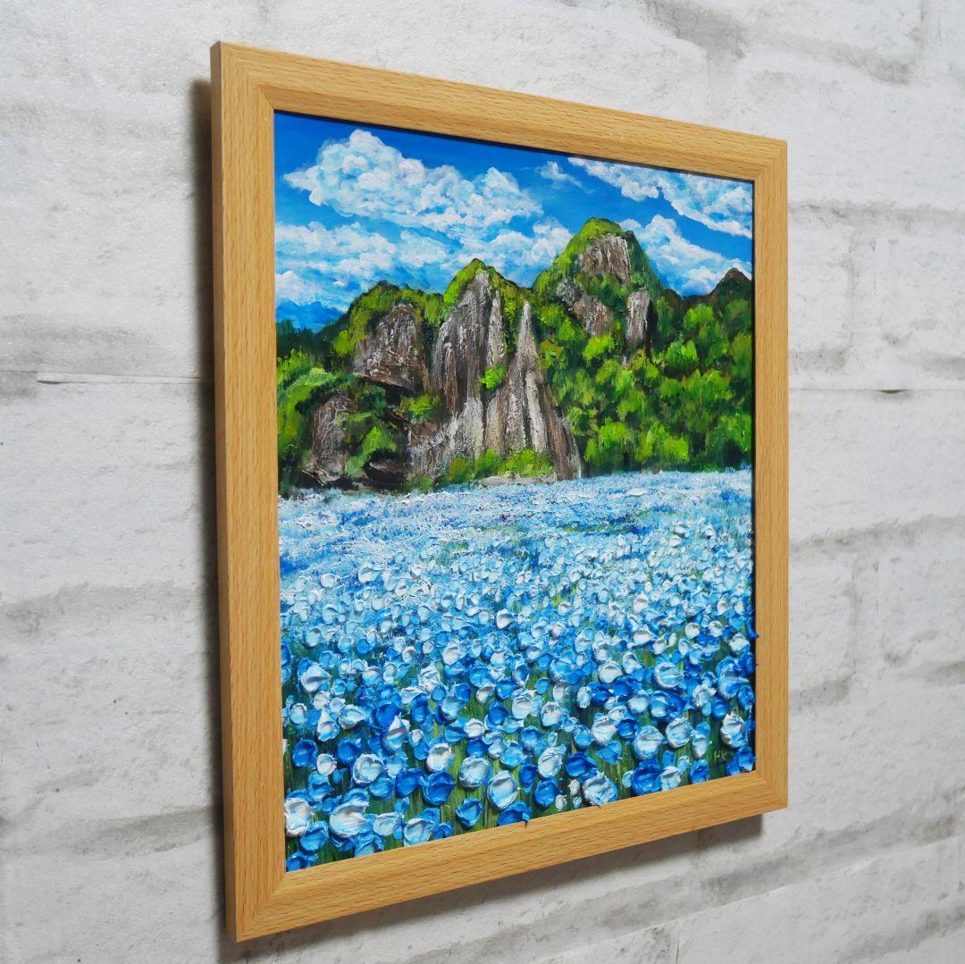 油絵 油彩 油彩画 絵 絵画 【青の洞窟のネモフィラ】