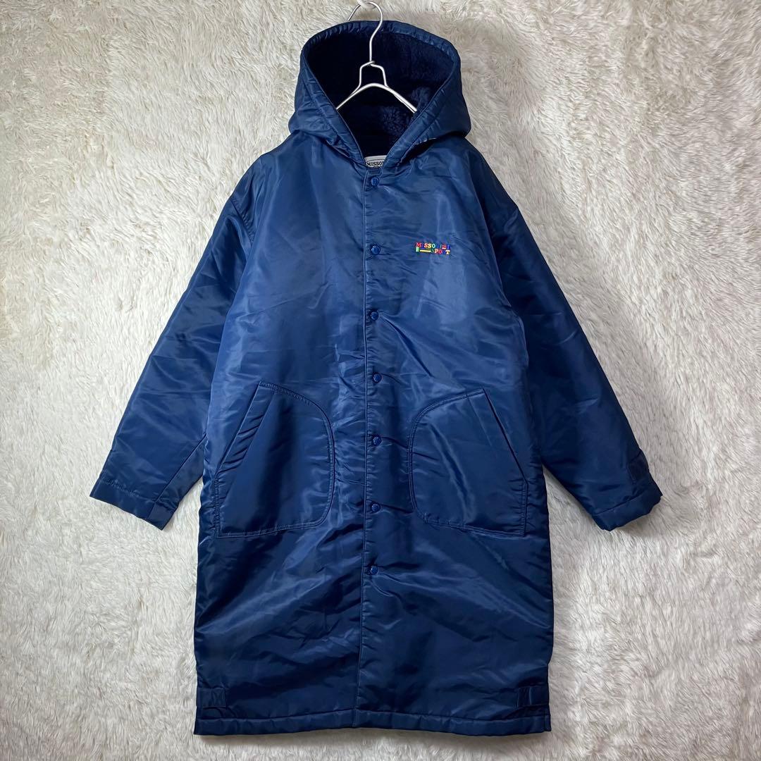 美品 ミッソーニスポーツ ベンチコート ロゴ刺繍 ボア裏地 ネイビー 紺 M