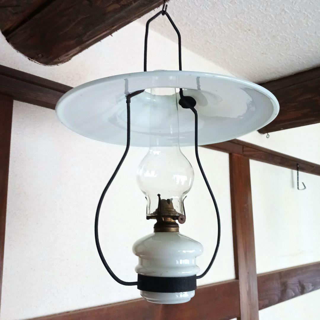 アンティーク吊りオイルランプ　　　　ミルクガラス
