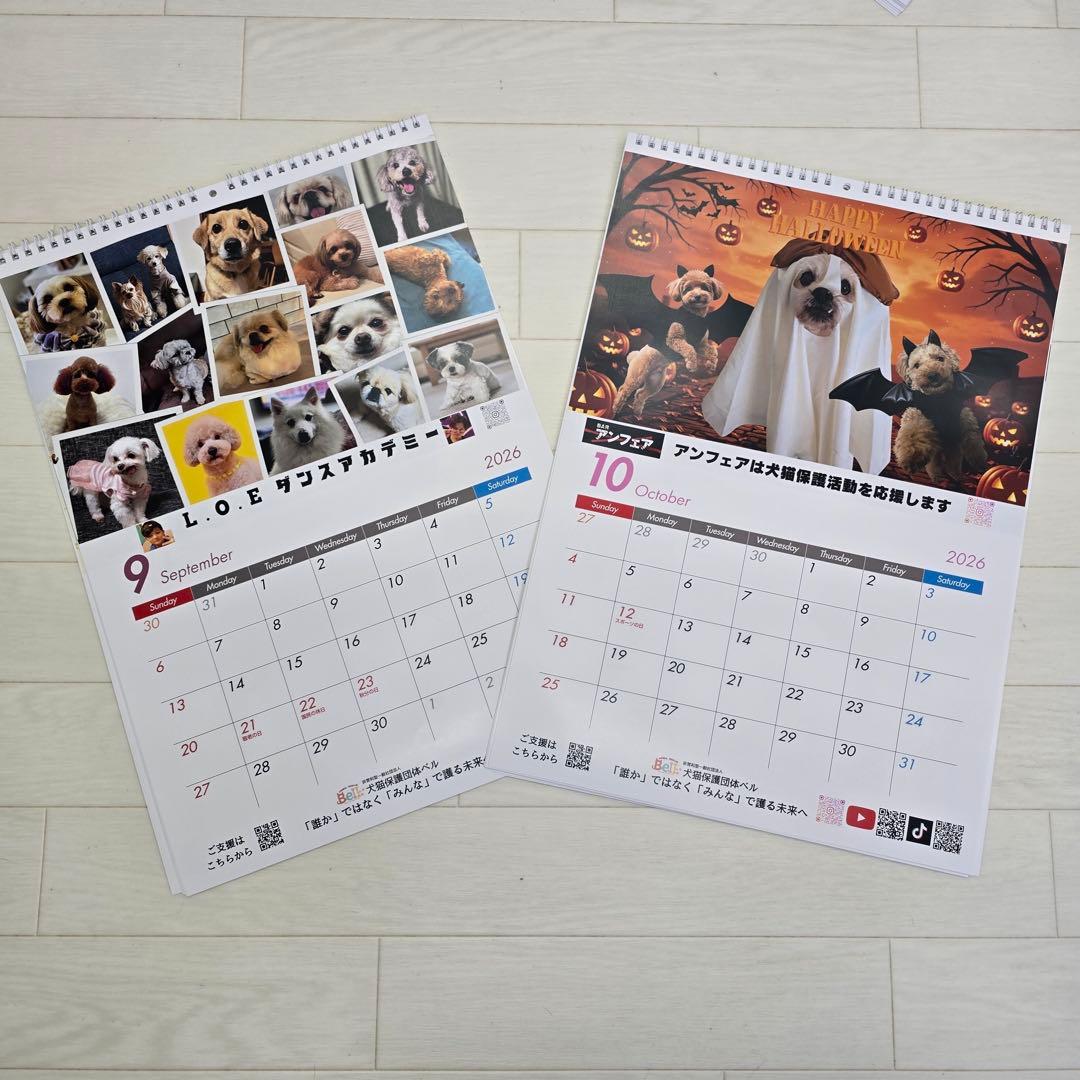②『犬』壁掛けチャリティーカレンダー5枚セット