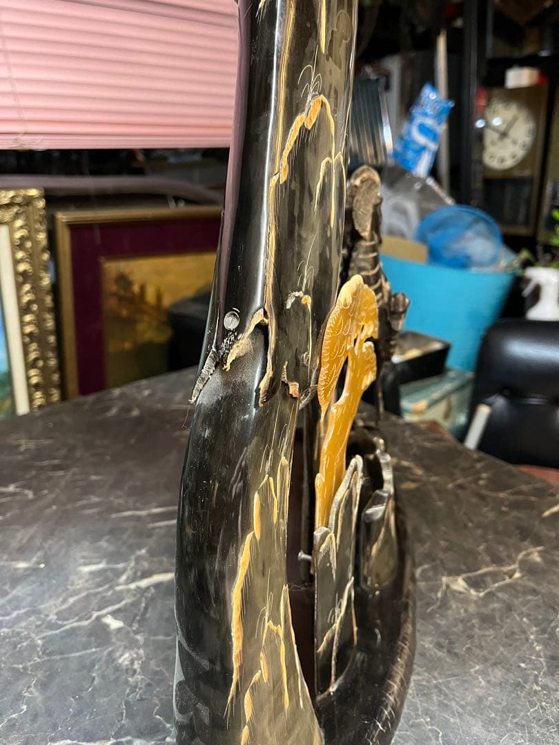 中国芸術、中国彫刻、水牛のツノ彫刻 鷹と虎の水牛のツノ彫刻、中国美術 貴重美術