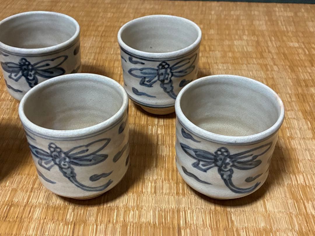 茶道具 安南蜻蛉紋 湯呑 【清水六兵衛窯】五客揃い 在印 共箱