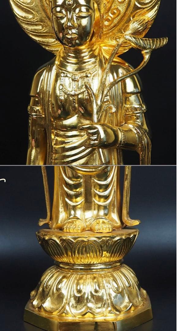 送料無料　銅製金仕上げ大型聖観音菩薩立像　高さ62ｃｍ