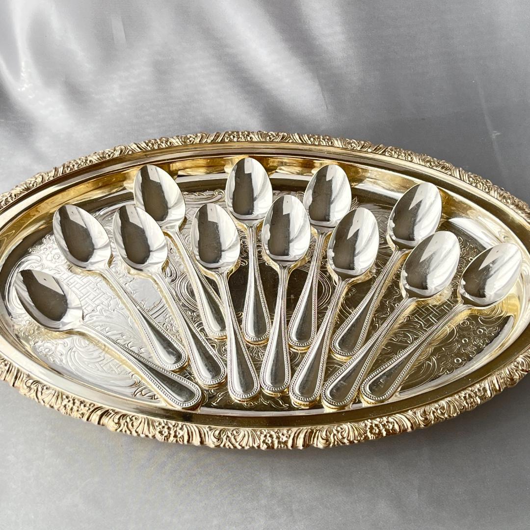 【英国】 パール ティースプーン 12本　エレガントな真珠モチーフ