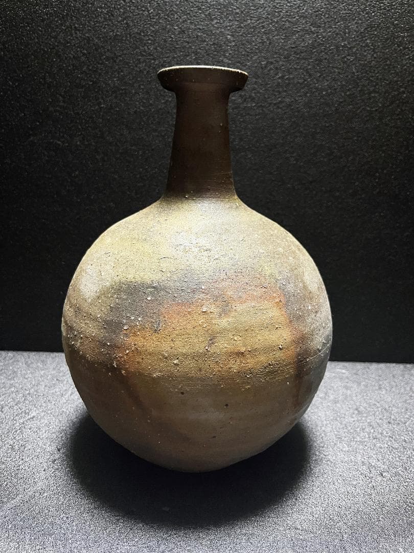 【未使用】　藤原建　岡山県重要無形文化財 　備前　一輪　花入　徳利　共箱　共布