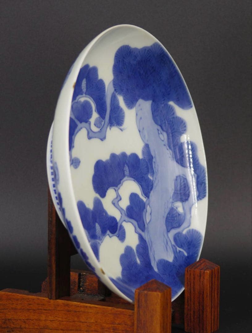 江戸時代 古伊万里 鍋島焼 老松紋 中皿 染付 大名贈答品 骨董 古美術
